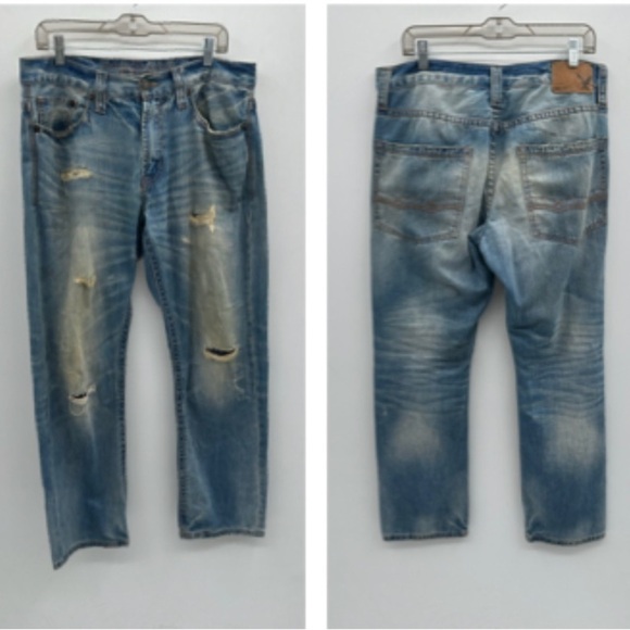 American Eagle relaxed straight distressed men's boho jean. 32x32 - Picture 1 of 8